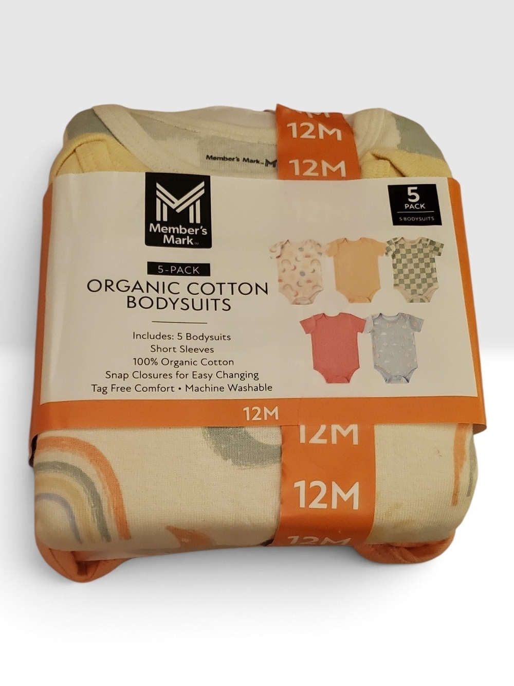 Member’s Mark Organic Cotton Baby Bodysuits 5-Pack Size 12M
